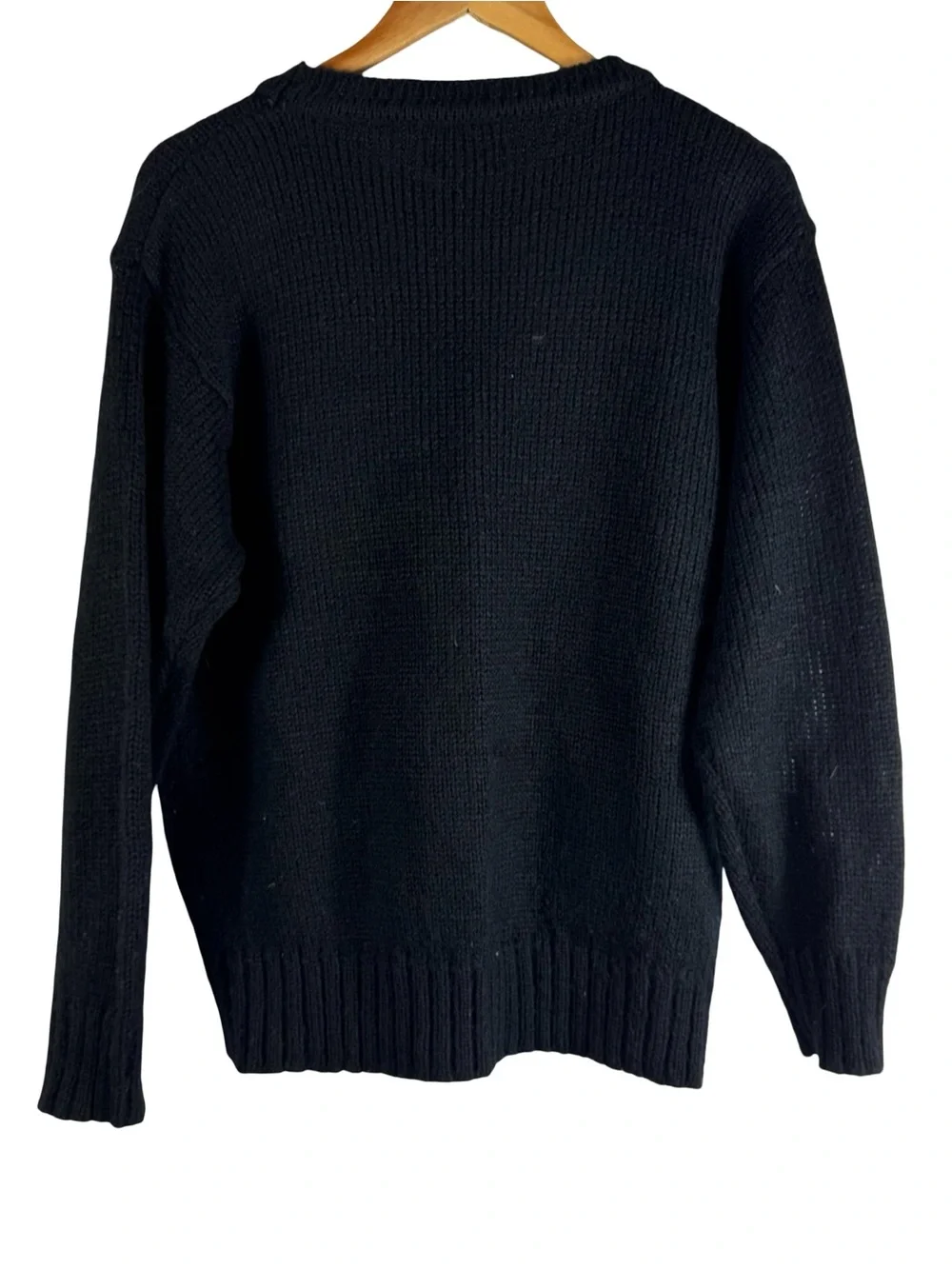 Vintage 80s Flying Mallard Ducks Knit Black Sweater Ralph Lauren Inspired Sz 44